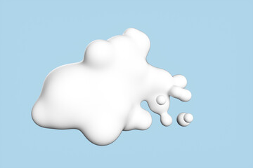 Close-up of a splash of white cream on a blue background. 3d rendering illustration
