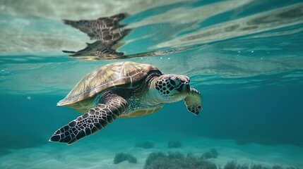 Obraz na płótnie Canvas Wasserschildkröte in blauem Wasser, generative AI