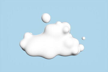Close-up of a splash of white cream on a blue background. 3d rendering illustration