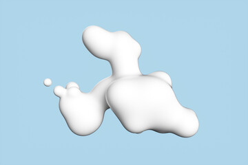 Close-up of a splash of white cream on a blue background. 3d rendering illustration