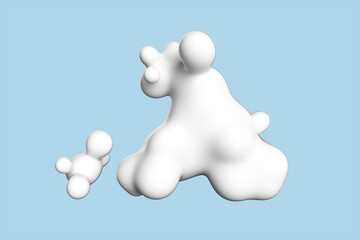Close-up of a splash of white cream on a blue background. 3d rendering illustration