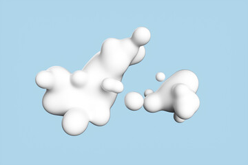 Close-up of a splash of white cream on a blue background. 3d rendering illustration