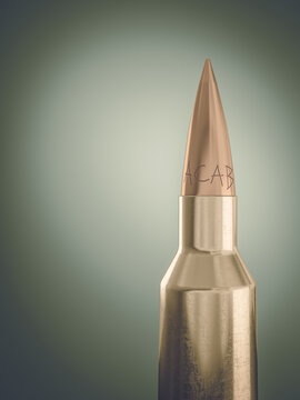 detail of rifle bullet with acab inscription.