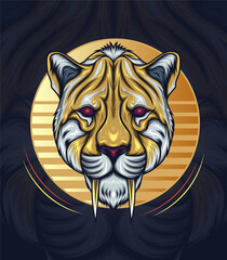 smilodon face with moon on black background