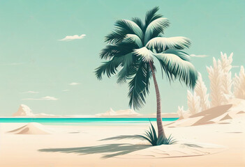 Fototapeta na wymiar tranquil white sand beach flat illustration generative AI