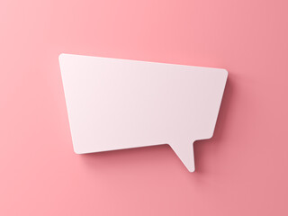 Blank 3d white trapezoid shape speech bubble social media notification isolated on light pink orange pastel color wall background with shadow minimal conceptual 3D rendering