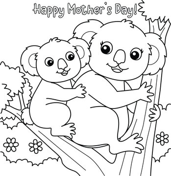 Happy Mothers Day Koala Coloring Page For Kids