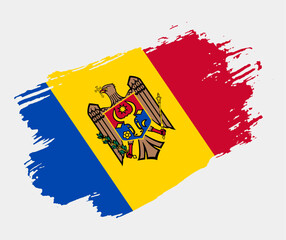 Artistic grunge brush flag of Moldova isolated on white background. Elegant texture of national country flag