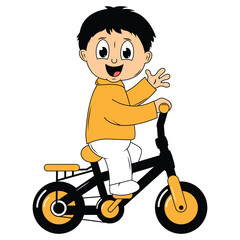 cute boy cartoon ride bicycle illustration graphic