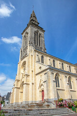 Fototapeta na wymiar Percy. Eglise Saint-Jean-Baptiste vue de l'extérieur. Manche. Normandie 