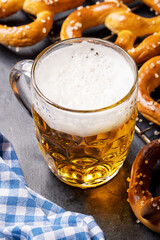 Freshly baked homemade pretzels and beer