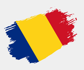 Artistic grunge brush flag of Romania isolated on white background. Elegant texture of national country flag