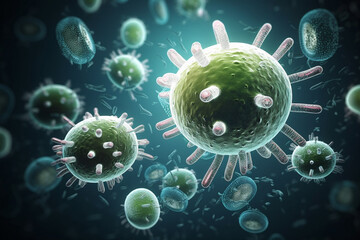 close-up illustration of a dangerous virus, created with Generative AI Technology