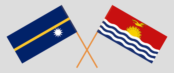 Crossed flags of Nauru and Kiribati. Official colors. Correct proportion