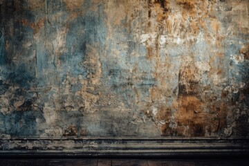 Fototapeta premium an ancient brick wall with a wooden floor in the foreground. Generative AI