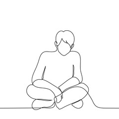 man sitting on the floor with crossed legs - one line drawing vector. concept pose in Turkish