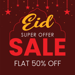 Eid sale banner design with discount offers. Eid mubarak sale banner. Islamic ornament lantern background. Ramadan sale social media post