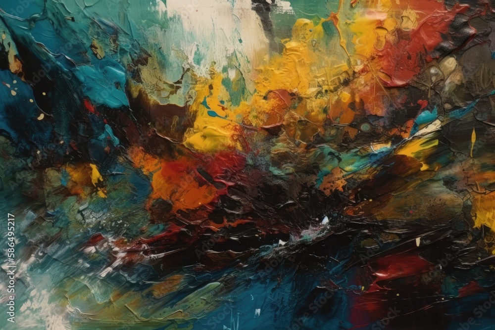 Poster an abstract painting with a colorful palette. generative ai
