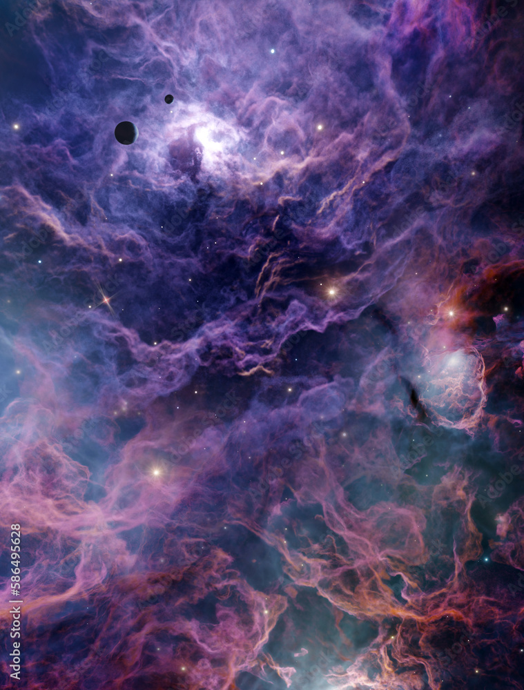 Wall mural nebula in outer space, planets and galaxy, 3d animation