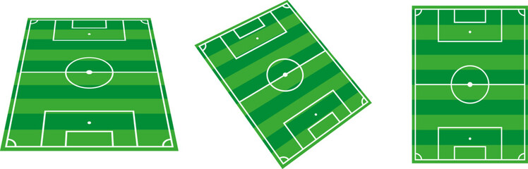 Football field. Pitch scheme top, side and perspective view.