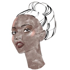 Portrait of a black woman. Fashion style. Illustration for advertising of beauty products, make-up, and hair artists