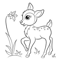 Fawn. Coloring book for children. Vector illustration.