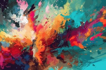 an abstract painting with vibrant colors on a blue backdrop. Generative AI