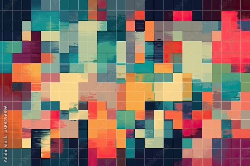 Poster vibrant and colorful background with an array of squares in different hues. generative ai