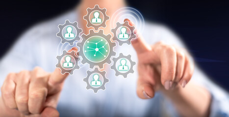 Woman touching a social network concept