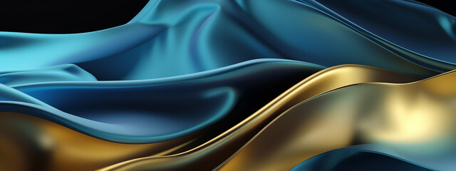 Fluid blue satin with golden highlights, portraying an exquisite mixture of motion and luxury