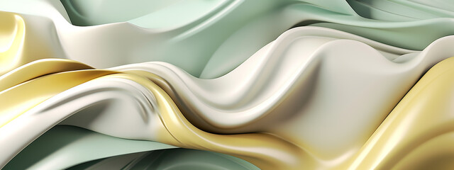 Soft cream and mint silk waves create a serene and elegant abstract design, ideal for luxury backgrounds.
