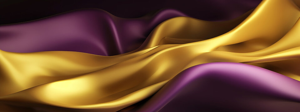 Luxurious gold and purple fabric waves, perfect for backgrounds with a regal and opulent theme