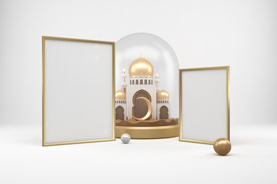 Ramadan Frames With Mosque Front Side In White Background