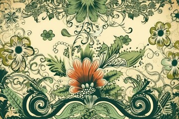 floral and swirl design on a neutral beige background. Generative AI