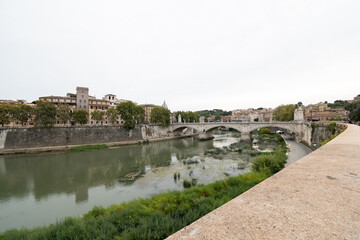 Fototapeta na wymiar Rome, Italy - September 15, 2021: Tiber river in Rome
