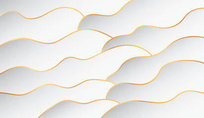 illustration of vector background with striped pattern, gold colored waves on white background