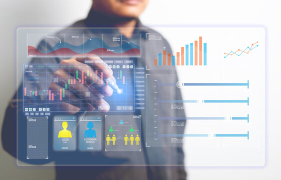 Businessman working with transparent stock chart