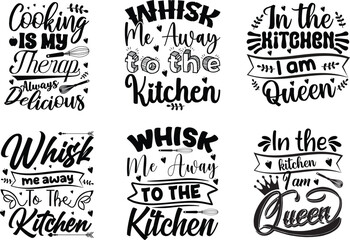 Fototapeta premium 6 cooking and kitchen lover quotes t shirt design bundle with svg and calligraphy stylish font