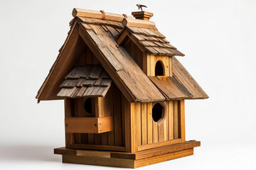 Obraz na płótnie Canvas A wooden birdhouse isolated white object. digital art illustration. generative AI.
