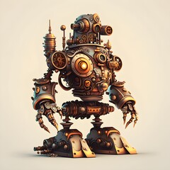 An Intricately Detailed Steampunk Automaton Depicted