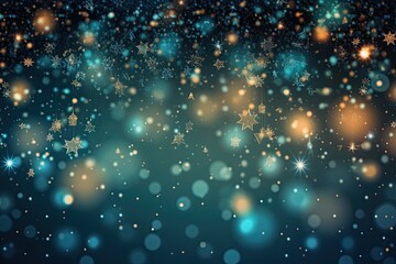 Fototapeta premium winter night sky with falling snowflakes and shining stars. Generative AI