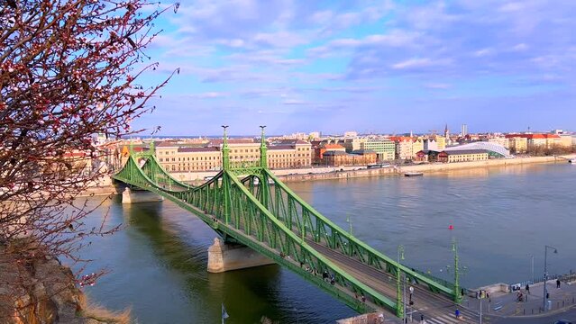 Top view of Liberty Bridge from Gellert Hill, Budapest, Hungary