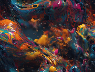 Bright fluid paint pattern Dynamic liquid shapes seamless background created with Generative AI technology