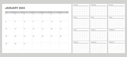 set calendar 2024 with simple and modern design - obrazy, fototapety, plakaty