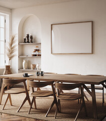 Frame mockup in nomadic boho kitchen interior with rustic decor, 3d render - 586500295