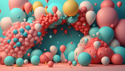 Fototapeta na wymiar Colorful Party Background, with Coral, Pink and Aqua Balloons. Generative Ai.