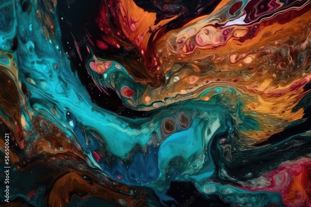 Poster an abstract artwork with vibrant colors and various shapes. generative ai