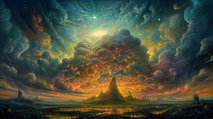 Fototapeta premium Futuristic Dreamscape: AI-Generated Landscapes of Digital Art