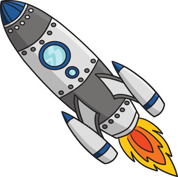 Rocket Ship Cartoon Colored Clipart Illustration