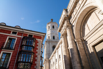 Valladolid - Spain. View of the Cathedral of Valladolid tower. City of Valladolid is the capital of the autonomous community of Castile and León. Important travel destination. Medieval city